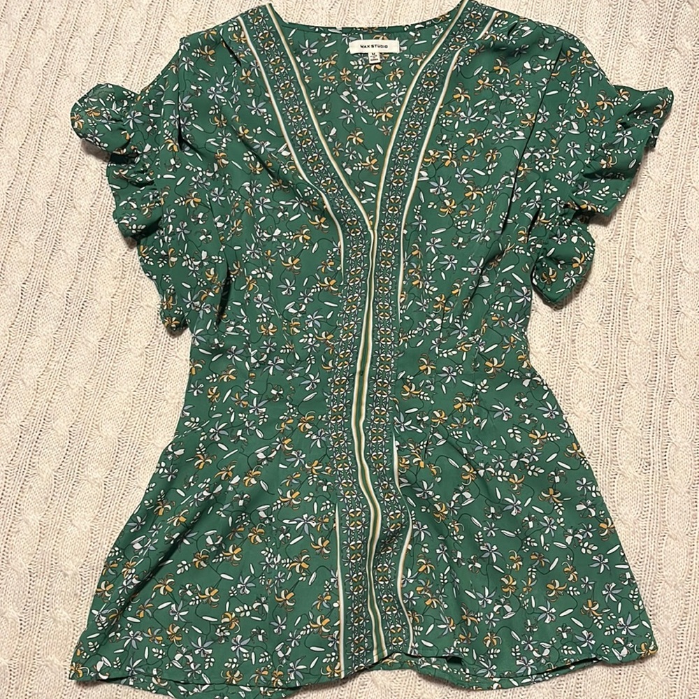 Green floral blouse